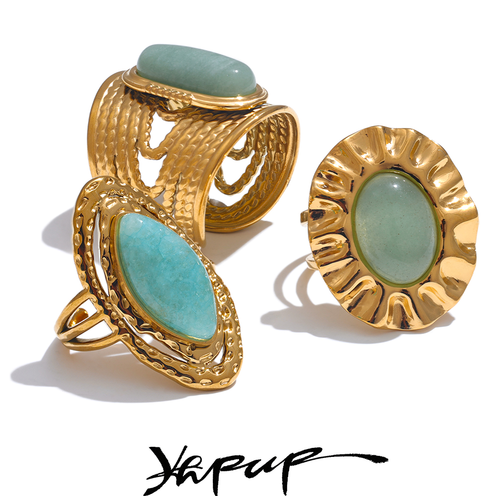 Turquoise Stone Ring - Yhpup зеленый натуральный камень модное открытое