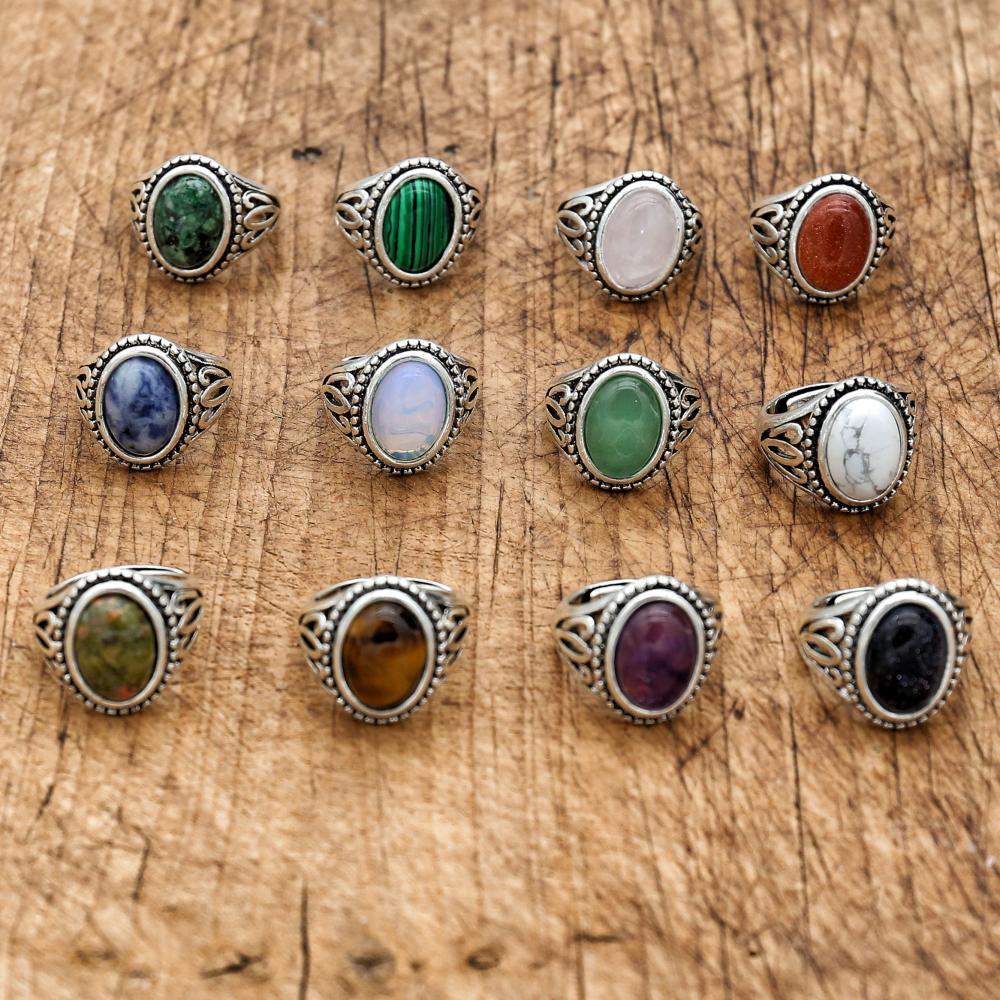 Turquoise Stone Ring - Винтажное кольцо из натурального камня 10*14